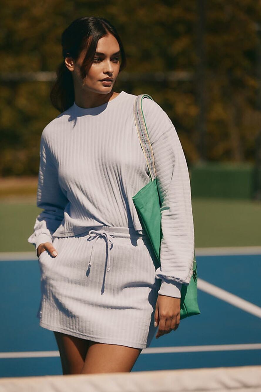 L*Space White Half Court Crewneck Long Sleeve Crop Pullover Top Size Small